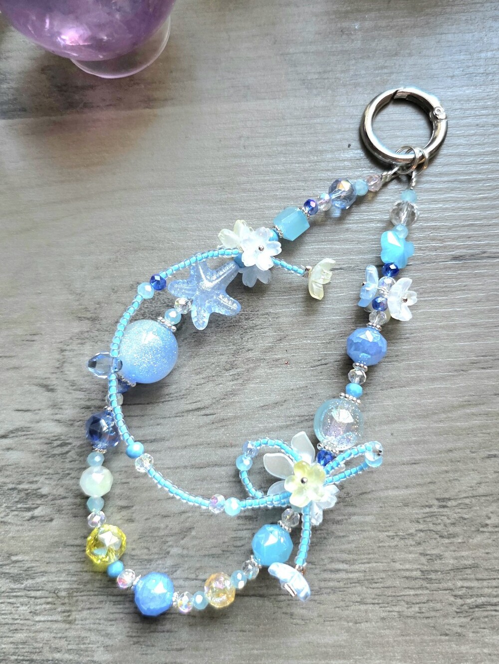 🌸 Whimsical Handcrafted Pastel Blue Floral Beaded Phone Straps or Bag Charms